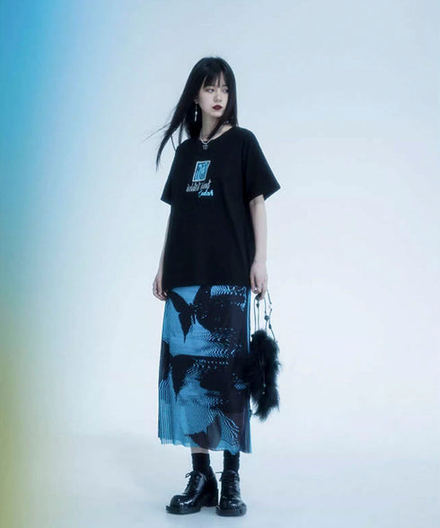 Butterfly Print Mesh Skirt
